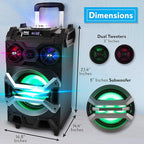 Pyle 500 Watt Portable BT Connectivity Karaoke Speaker System - PA Stereo with 8" Subwoofer, DJ Lights Rechargeable Battery Microphone, Recording Ability, MP3/USB/SD/FM Radio - PWMA325BT