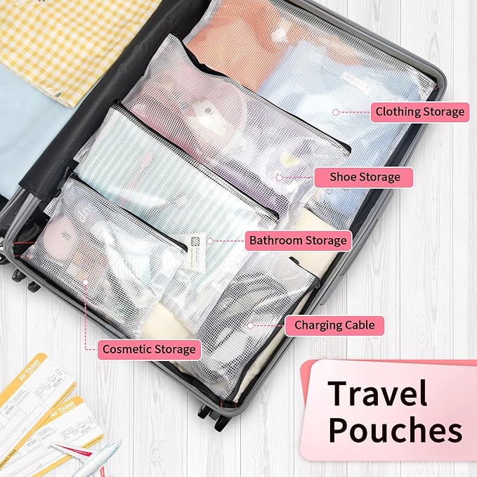 Umriox Mesh Zipper Pouch, 14.9x11.0 in (Black, 12 Packs), Extra Large Zipper Bags, Waterproof Zipper Pouches for Office Supplies, Puzzles, Board Game Storage & Cross Stitch Projects