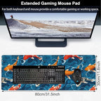 Koi Carps Desk Mat,Large Swimming Koi Fish Gaming Keyboard Mouse Pad,Non-Slip Rubber Base Desk Pad Thick Stitched Edges Waterproof Mousepad Mouse Mat 31.5"x11.8"