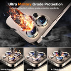 Camera Lens Protector for iPhone 16 Pro Max/16 Pro/15 Pro Max/15 Pro/14 Pro Max/14 Pro, Sapphire Glass Metal Individual Camera Cover Screen, Anti-drop, Case Friendly- Desert Titanium