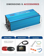 1500 Watt Inverter Pure Sine Wave DC 12V to 110V AC Power Inverters with 2 AC Charger Outlets, Car Inverter Solar Power Inverters for Vehicles Home with LCD Display and 2.4A USB Charging Ports