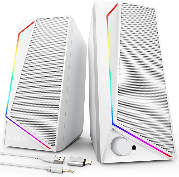 LENRUE Computer Speakers, USB/USB-C Powered PC Speakers with Loud Stereo Sound, Headphone-in for Desktop, Laptop, Monitor
