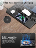 TopMade Mouse Pad with 15W Fast Wireless Charging, 31.5"x15.75" XXL Large Gaming Waterproof Desk Pad with Ultra-Smooth Surface, Non-Slip Base, Computer Desk Mat, Black Topographic Map #3