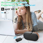 Bluetooth Transmitter Receiver, 2-in-1 V5.3 Wireless Adapter for Airplane, TV, PC, Gym, Switch. Supports up to 2 AirPods/Headphones. Audio Receiver for Car/Home Stereo,with AptX Low Latency & HD
