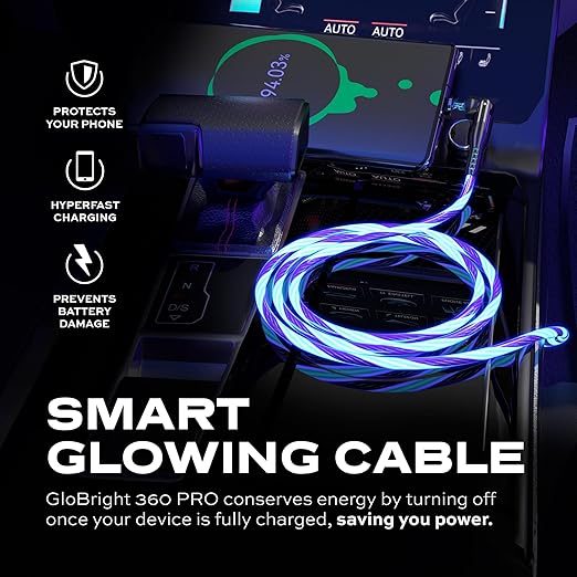 Statik 360 Pro Magnetic Charging Cable - Type C Charger Fast Charging 3 in 1 USB C to USB C Cable, Micro USB & iProduct Tips, USB A Adapter, Fits All Devices - 100W Fast Charger, GloBright 3FT/1M