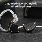 Kinboofi KZ ZS10 Pro IEM Headphone, in Ear Monitor Headphone, 4BA 1DD KZ Wired Earphone Multi Driver in Ear Earphone,IEM Earphone on Stage Monitor for Singer Guitarist Drummer (Matte Black No Mic)