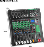 6 Channel Audio Mixer, Professional DJ Mixer Board Sound Music Mixing Console Digital Mixer with Reverb, Bluetooth, USB Port, 48V Phantom Power for Recording Karaoke Podcasting