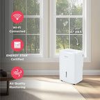 Frigidaire Gallery 2-in-1 50-Pint Portable Dehumidifier with Wi-Fi, Energy Star Certification & Air Quality Monitoring for Medium/Large Rooms & Basements, Custom Humidity Control, Auto Shut Off, White