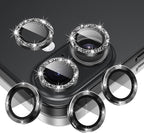 AGVEE 3+3 6 Pack for iPhone 16 6.1" / 16 Plus 6.7" Camera Lens Cover Protector, Bling Glitter & CD-Textured Metal Ring 9H Tempered HD Glass Camera Cover Protector Film, Glitter-Black