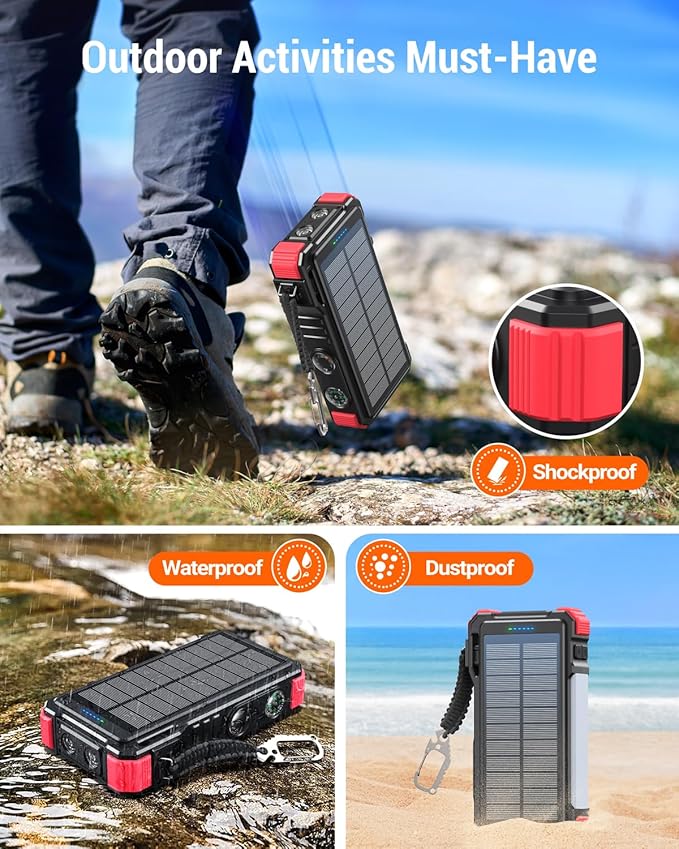 BLAVOR 45W Solar Charger Power Bank - 74000mwh Wireless Portable Charger Built-in Cables, PD QC Fast Charging Battery Pack with USB C for Cell Phones, Dual Flashlight & Carabiner for Camping, Hiking