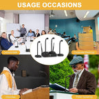 4-Channel Wireless Conference Microphone System, UHF Compact Cordless Mic Set w/ 4x10 Frequencies, 200ft Range, 4 Gooseneck Mics for Lecture, Church, Conference, Public Speaking (MWM-41-4G)