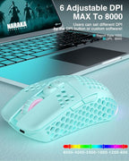 SM600 Honeycomb Shell Gaming Mouse Wireless,8000 DPI Tri-Modes BT5.1/2.4G Wireless/Type-C Wired Gamer Mouse with 2 Side Buttons, Macro Programmable and RGB Light for PC/Mac/Laptop,Green