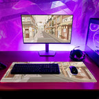 Tokyo Street Mouse Pad Anime Japanese Desk Mat Kawaii Large Gaming Mousepad XL Beige Cute Mousepad Gaming Non-Slip Rubber Base Stitched Edges Keyboard Mouse Mat Desk Pad for Office Home and Game