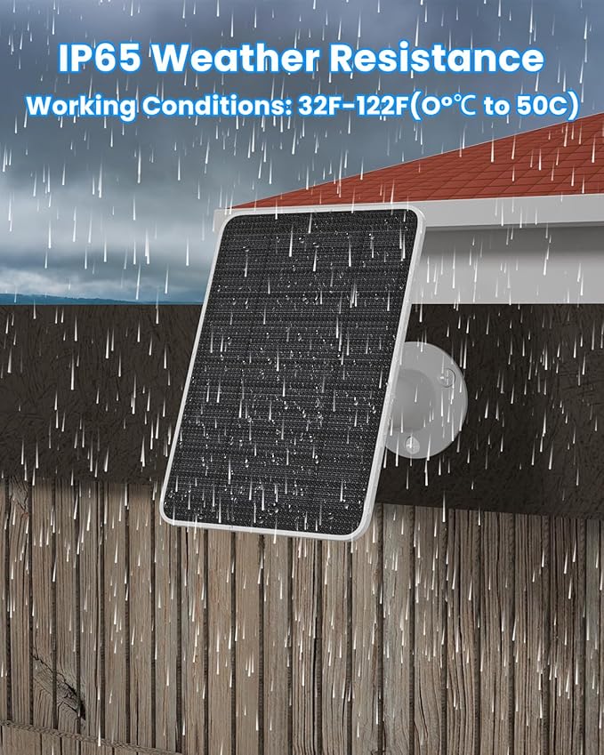 Solar Panel Charger Compatible with Arlo Essential 2K Outdoor(2nd Gen)/Essential XL Camera(2nd Gen)/Essential Spotlight, 5W Solar Panel with IP65 Waterproof 10ft Micro USB-C Cable & Wall Mount, 1 Pack