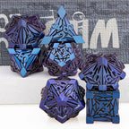 7PCS Metal DND Dice Set with Box, Debris RPG Blue Purple D and D Dice for use with D&D Tabletop Games Role Playing Game Polyhedral Dice Set D20 D12 D10 D8 D6 D4