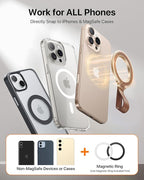 andobil[2025 Premium Leather]Magnetic Phone Grip for MagSafe[Unrivaled Stability]Adjustable Phone Ring Kickstand with Leather Loop Compatible with MagSafe Accessories&iPhone 16 Pro Max/15/14/13,Brown
