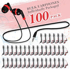 Kanayu 100 Pack Wired Earbuds Bulk for Classroom Ear Headphones Wired Basic Student Earbuds No Microphone with 3.5mm Jack for Kids Class Laptop School Library, Individually Bagged(Red)