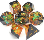 Haxtec Galaxy DND Dice Set Sharp Edge Dice with Dice Case Handmade Yellow Black Resin D&D Dice Set for TTRPGs Compatible with Dungeons and Dragons Gifts