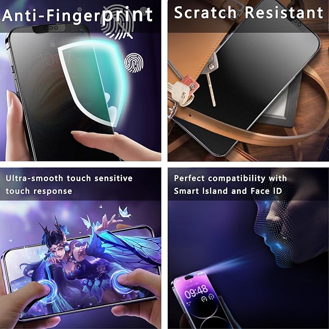 2 Pack Matte Privacy Screen Protector for iPhone X/iPhone XS/iPhone 11 Pro, 9H Tempered Glass, Full Coverage, Anti-Fingerprint, Auto Dust-Elimination, No Bubble, Easy Installation