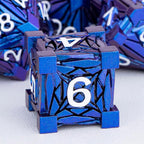 7PCS Metal DND Dice Set with Box, Debris RPG Blue White D and D Dice for D&D Tabletop Games Role Playing Game Polyhedral Dice Set D20 D12 D10 D8 D6 D4