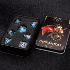 DND Dice Blue Liquid Core Dice Set with Metal Box, Handmade Sharp Edge D and D Polyhedral Dice for use with RPG D&D Role Playing Game