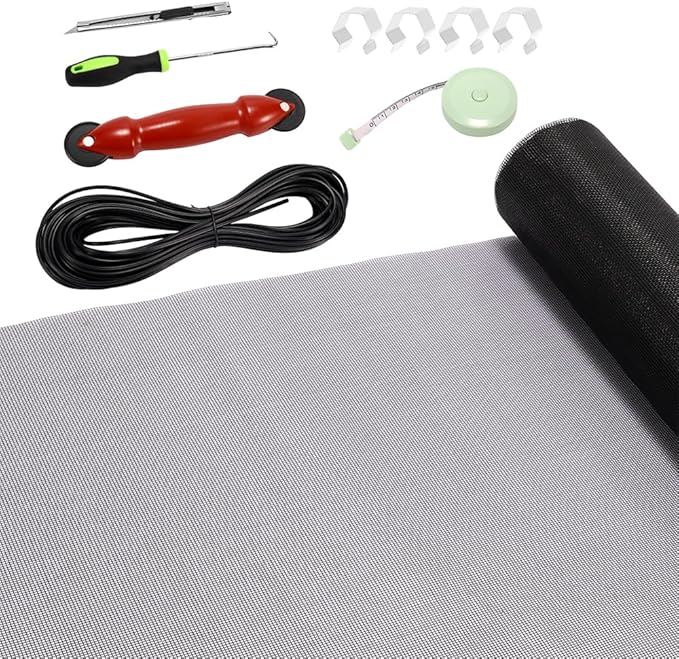 FLYZZZ Windows Screen Door Repair Kit Fiberglass Mesh 48''x118''(0.138"Spline) Black Window Screen Repair Kit Replacement Mesh Tool for Patio Screen Sliding Door Screen