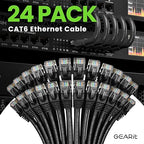 GearIT Cat 6 Ethernet Cable Pack - 24-Pack 2 ft Cat6 Ethernet Patch Cables | RJ45 Network Patch Cable, 10 Gbps Snagless Gold-Plated Connectors - Ethernet Cable Cat 6 for PC, TV, Router - Black