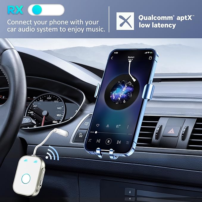 Bluetooth Transmitter Receiver, 2-in1 Wireless Adapter for Airplane, Bluetooth 5.3 Transmitter for TVs, Gym Equipment, Cars,Use with 3.5mm Jack and RCA Cable
