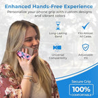 Phone Grip Strap - Pack of 2 Reversible Finger Holder for Phone Back, Customizable Anti-Slip Design, Wireless Charging Compatible Detachable Holder for iPhone - Metallic Rose