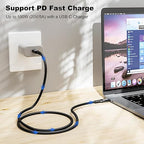 usb c 3.1 cable,usb c 10gbps type c data transfer cable 4K Video Output 100W Power Delivery Compatible with Thunderbolt 3 Tpye C Cord，Matebook, Chromebook and More Type-C Devices/Laptops/Hub,6.6FT（2m）