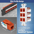 Everest 45° Angled RJ45 Cat6 Keystone Jacks 20-Pack in Orange - Slim Profile Female RJ45 Connectors - Cat 6 Keystone Jack - Compatible with 45° Angled Speed Termination Tool - 45Term (B0BL3GS7ZY)