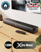 Majority Bluetooth 120W TV Sound Bar for Smart TV, 24 Inch, 2.1 Channel, 3D Sound with Built-in Subwoofer | EQ Control, HDMI Arc, Optical, AUX, Remote, and Wall Mountable Naga 60 Soundbar for TV