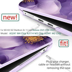 TWOLSKOO Compatible with M4 MacBook Air 15 inch Case 2025-2023 Released Model M4 A3241 M3 A3114 M2 A2941, Plastic Hard Shell & Screen Protector & Keyboard Cover & Type C Adapter, Purple Flowers