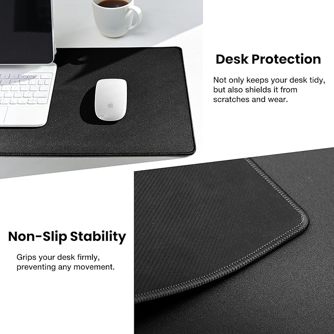 ALOANES Black Waterproof Desk Mat, Large Mouse Pad with Extended Mouse Mat, with Anti Slip Base, Stitched Edge, Grain Jacquard Surface, Perfect for Gamer, Office & Home, 3XL 15.74''x35.43''x0.12''