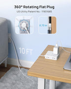 TROND 360° Rotating Flat Plug Power Strip, 10FT Flat Extension Cord with Multiple Outlets 4 USB (2 USB C), Wall Mount Surge Protector 1440 Joules for Home Office Travel Dorm Room Essentials, White