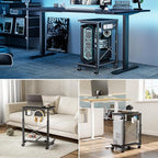 ARES WING Height Adjustable Computer Tower Stand, 2-Tier PC Tower Stand for Most PC, CPU Holder Cart with Locking Wheels for Gaming Home Office, 21.7"-33.5" Height