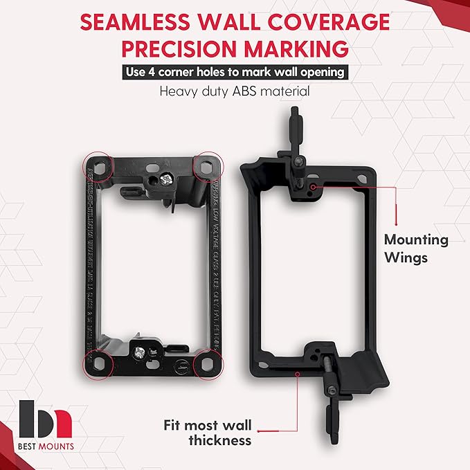 2 Pack In Wall Cable Management Kit - Recessed Wall Plate Cable Pass Through Pair with Single Gang Low Voltage Mounting Bracket Black- TV Cord Hider for Wall Mounted TV ETL Listed
