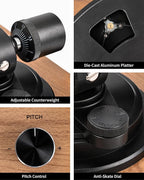 Turntable Vinyl Record Player Support Bluetooth Output Phono/Line Switch Pitch Control with Pre-Installed Counterweight & Magnetic Cartridge, Belt Drive 2 Speed