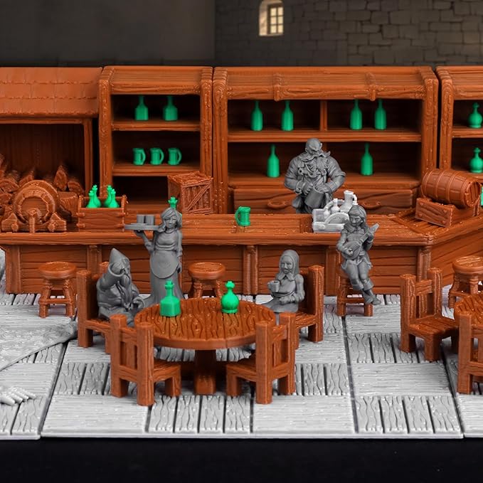 74 Pcs Tavern Bar Furniture RPG Terrain Set – Detailed DND Accessories for Tabletop Role-Playing – Miniature Props for Dungeons and Dragons, TTRPG Maps, and Wargame Campaigns – AF634A