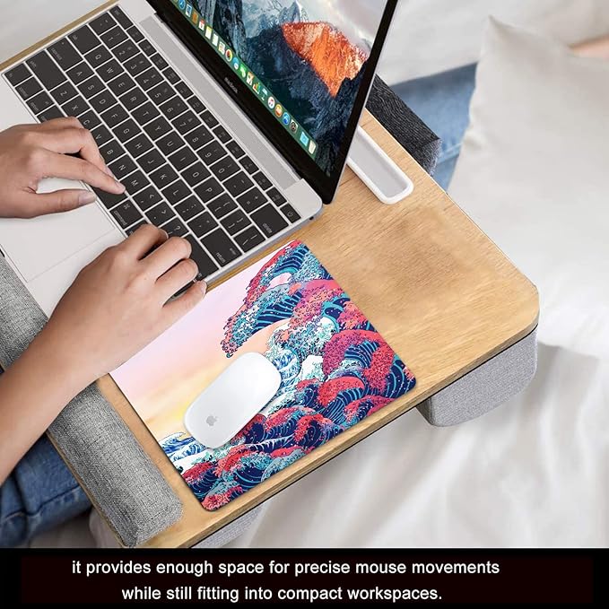 Japanese Ukiyo-e Ocean Waves Mouse Pad Personalized Design, Non-Slip Surface, Rubber Base, Small Office Desk Pad for Computers and Laptops