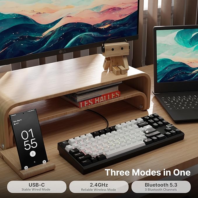 Chilkey ND TKL Aluminum Mechanical Keyboard, 87 Keys Tenkeyless Wireless Gaming Keyboard, Tri-Mode BT5.3/2.4GHz/USB-C PBT Keycaps Hot Swappable Custom Key Board for Windows Laptop Office PC