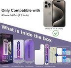 2 Pack Anti Blue Light Matte Screen Protector for iPhone 16 Pro, 9H Tempered Glass, Full Coverage, Anti-Fingerprint, Auto Dust-Elimination, No Bubble, Easy Installation