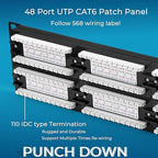 Rapink Patch Panel 48 Port Cat6 10G Support, Network Patch Panel UTP 19-Inch, Wallmount or Rackmount 1U Ethernet Patch Panel Punch Down Block for Cat6, Cat5e, Cat5 Cabling