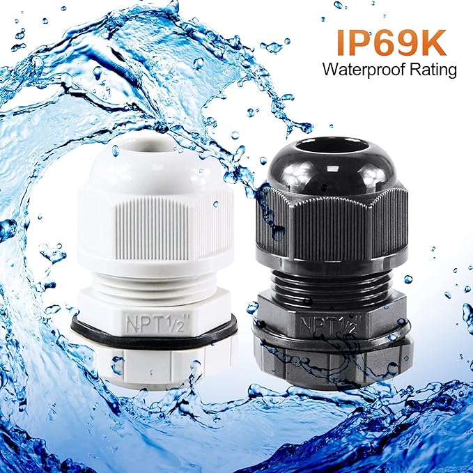 XHF 10 Pcs 1/4" IP68 Strain Relief Nylon Cord Grip NPT Cable Glands Adjustable UL Listed and RoHS Compliant (Black)