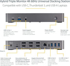 StarTech.com USB-C / USB-A Hybrid Docking Station for MacBook Pro / Air M1 M2 M3 M4 & Windows, Universal Triple 4K 60Hz HDMI DP Dock, Thunderbolt Compatible, 85W Laptop Charging - TAA
