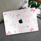 MEEgoodo for MacBook Air 13.3 inch Case 2021 2020 2019 2018 A2337 M1 A2179 A1932, Laptop Shell for MacBook Air M1 with Keyboard Webcam Cover & Trackpad Film & Type C Adapter,Pink Ribbons Bows