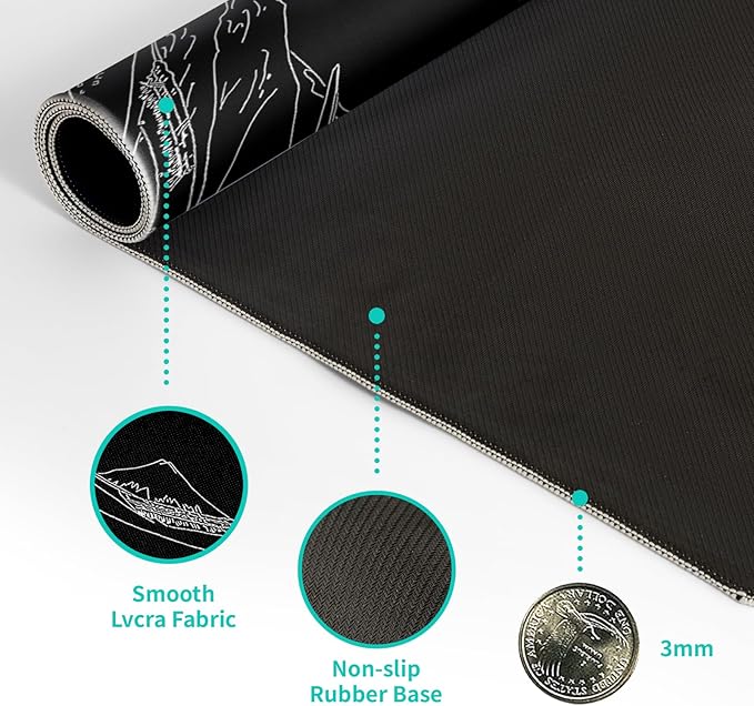 Japanese Sea Wave Large Mouse Pad Abstract Black Mouse Pad 31.5x11.8 Inch Black Kanagawa Texture Non-Slip Rubber Base Large Ocean Mousepad Stitched Edge Keyboard Mouse Mat Desk Pad for Office and Home