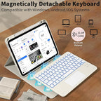 JKSML for iPad(A16) 11th/10th Generation Case with Keyboard (11/10.9 inch) 2025/2022, 7 Color Backlight Detachable Bluetooth Cover with Trackpad, Flip Stand Case Thin with Pencil Holder, Cream White