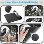 Cute Kawaii Raven Desk Mat XXL Large Extended Gaming Mouse Pad Nature Forest Gothic Mousepad with Stitched Edges, Anime Skull Laptop Keyboard and Mouse Mat Desk Pad for Work Game 31.5x15.7 in