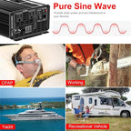 Xijia 1500W (Peak Power 3000W) Pure Sine Wave Inverter DC 36v to 120v Inverter 60HZ Solar Converter for Home Use,RV, Camping, Boat,Outdoor (DC36V (Range 30V-45V) 1500W)